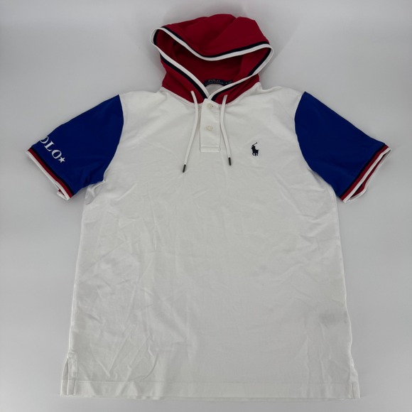 Polo Ralph Lauren Mens Medium Hooded Polo Shirt USA Colorblock - Picture 2 of 7